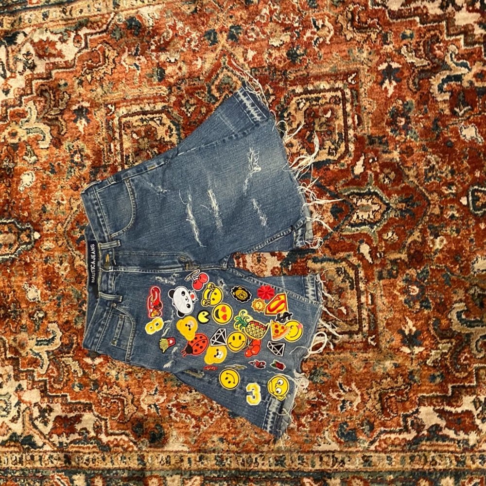 Denim Shorts with Colorful Patches